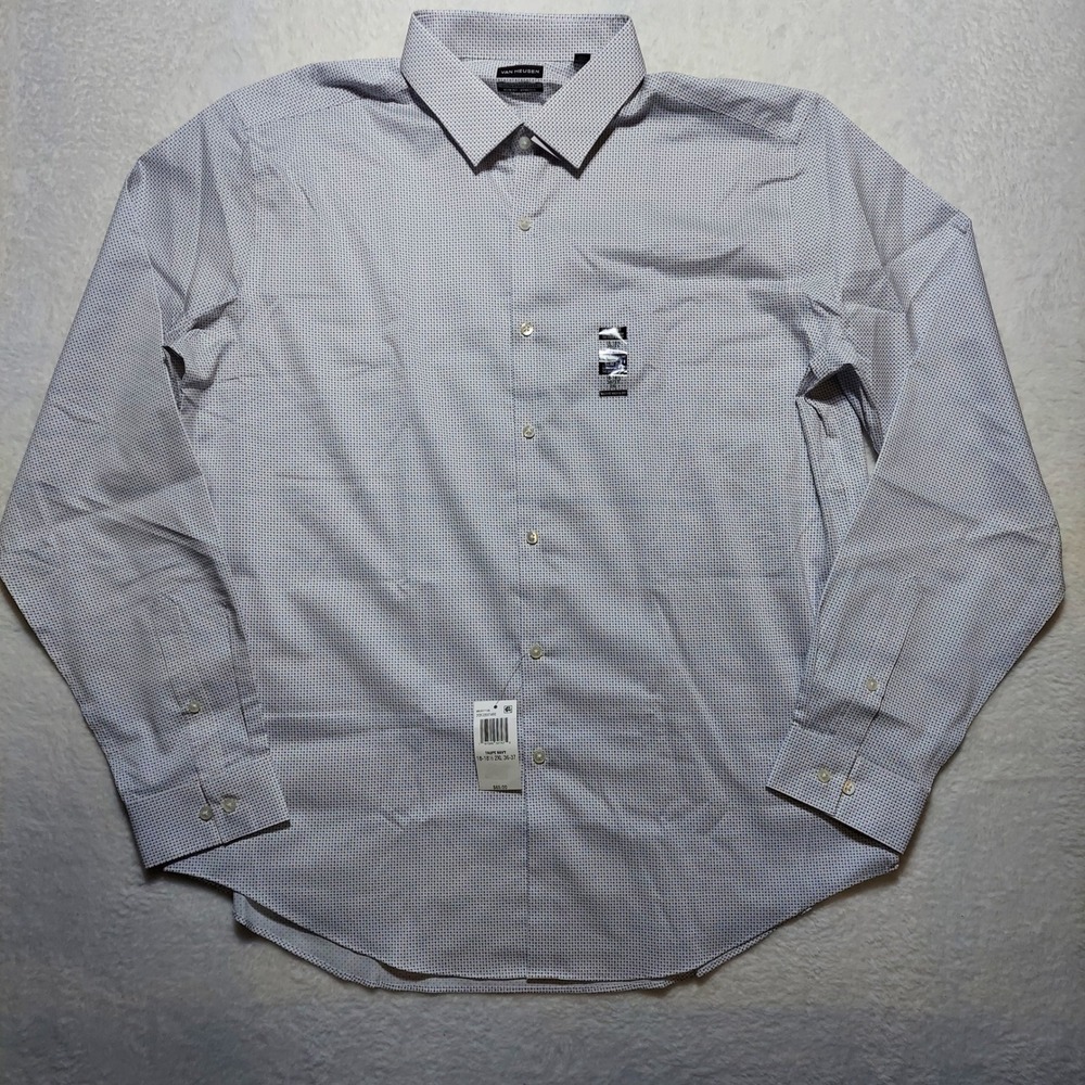 Van Heusen Dress Shirt Men's 2XL Taupe Navy Slim Fit Ultra Wrinkle Free Stretch